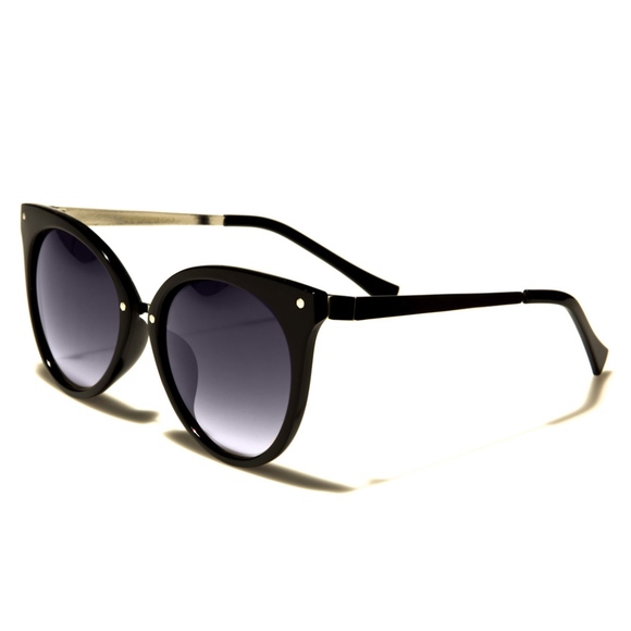 Round Cat Eye Fashion Sunglasses Black Brown - Picture 2 of 6